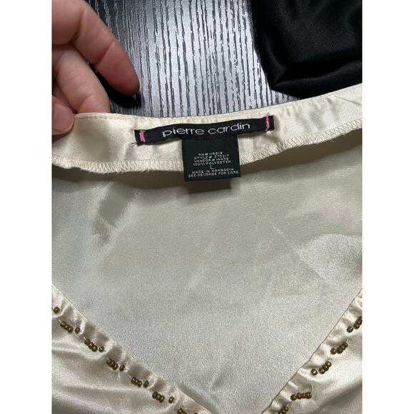 Vintage Y2K Pierre Cardin Satin Side Zip Fitted Blouse with Seed Bead Details - Picture 5 of 10